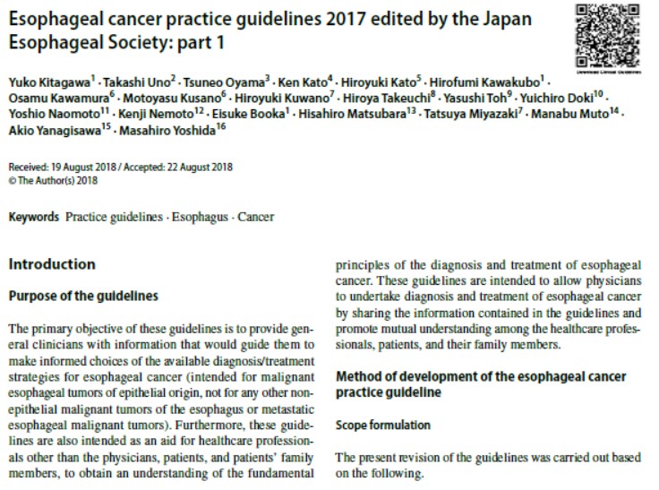 Esophageal cancer practice guidelines 2017 edited by the Japan esophageal society: part 1
